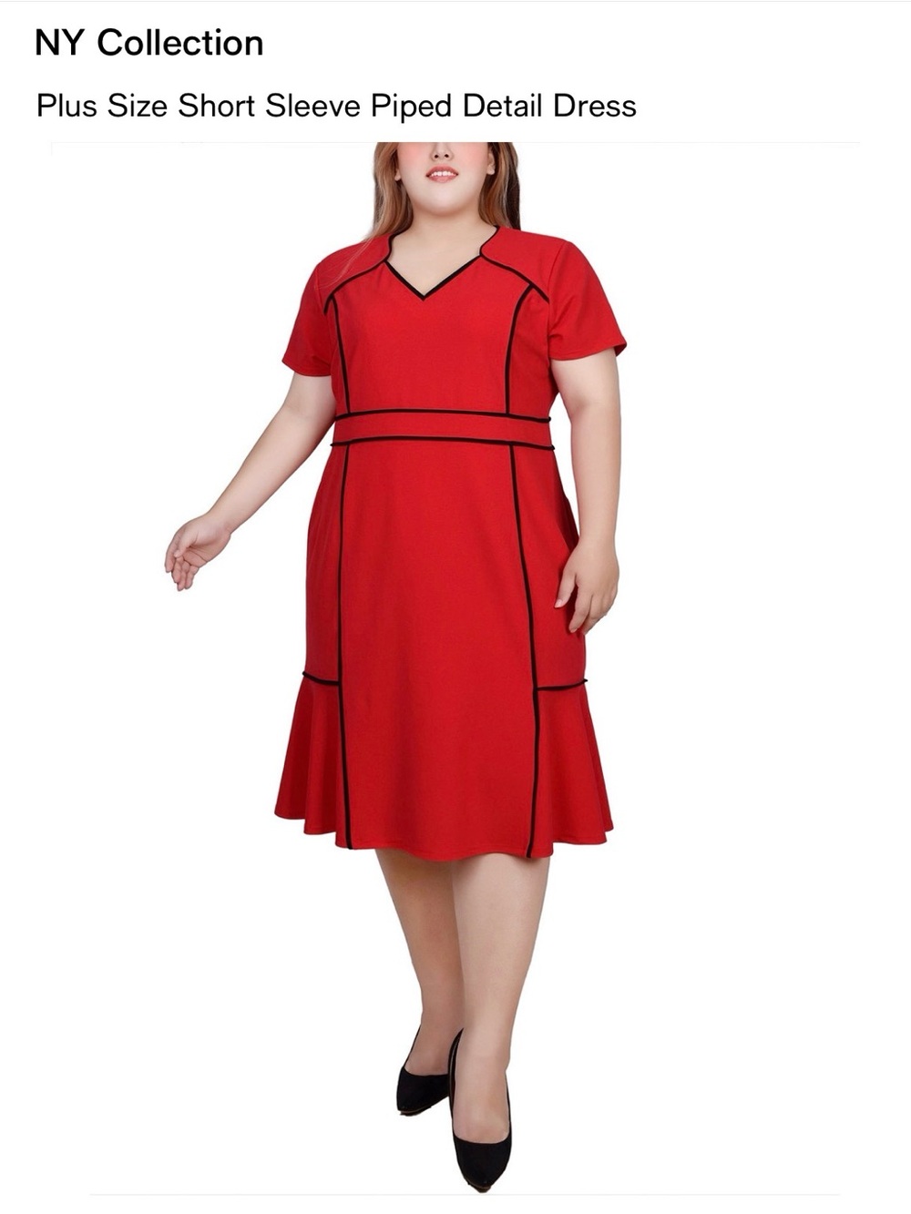 NY Collection Plus Size Short Sleeve Piped Detail Dress